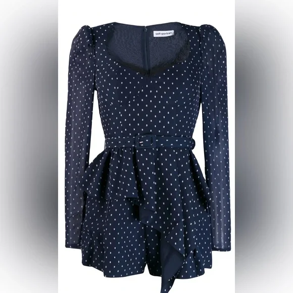 Self-Portrait Polka Dot Print Square Neckline Romper - Picture 4 of 10